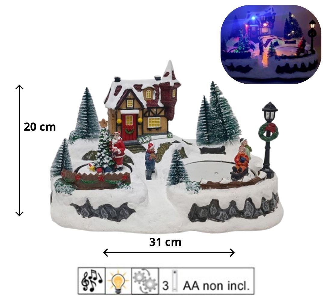 Villaggio Natalizio Casa Babbo Natale Pista Pattinaggio Movimento Luci e Musica