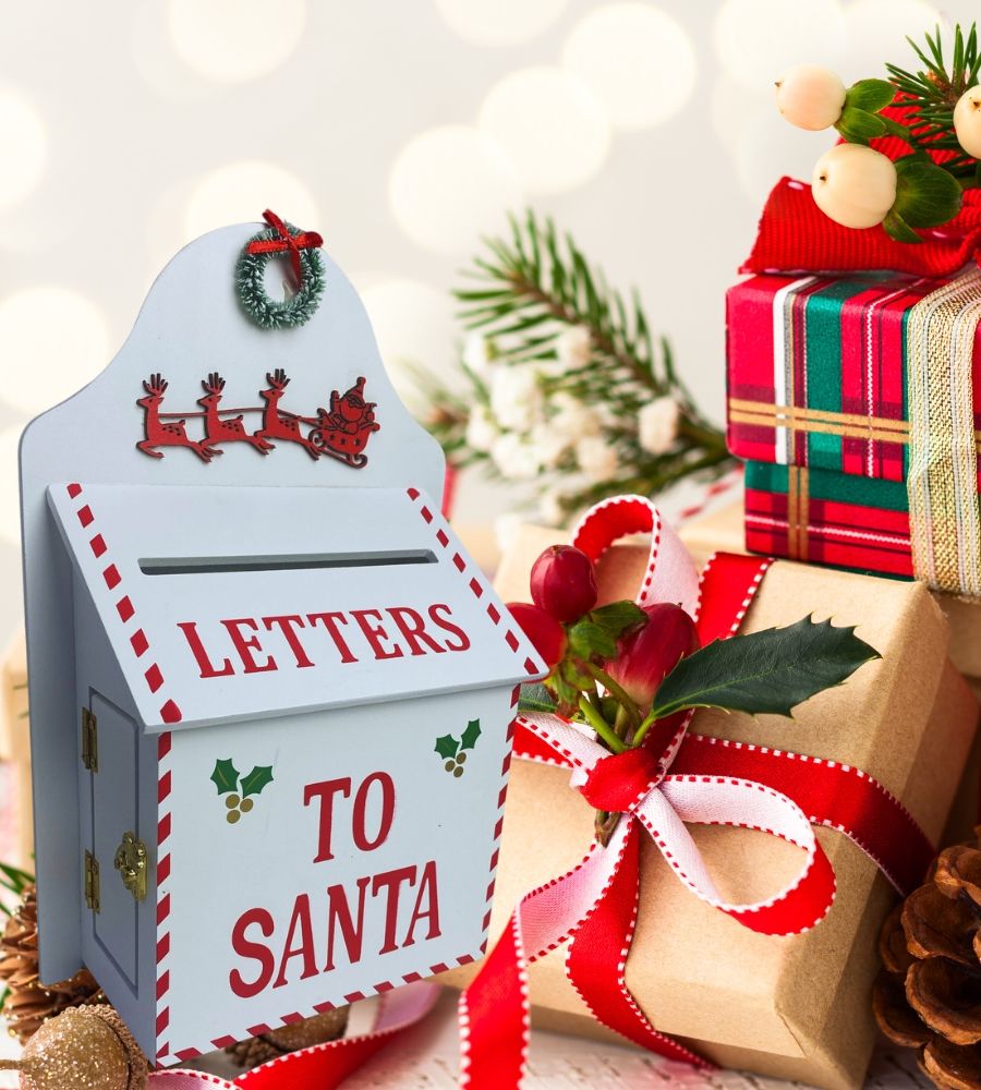 Cassetta Lettere di Babbo Natale in Legno 32 x 20 cm Buca Postale Natalizia