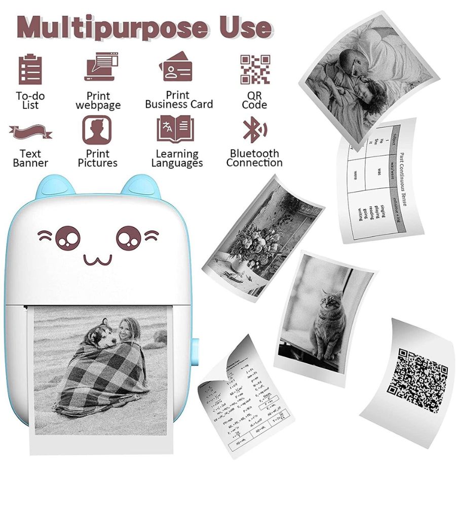 Stampante Mini Fotografica Termica BT Senza Fili APP Ios Android + 11 Rotolini
