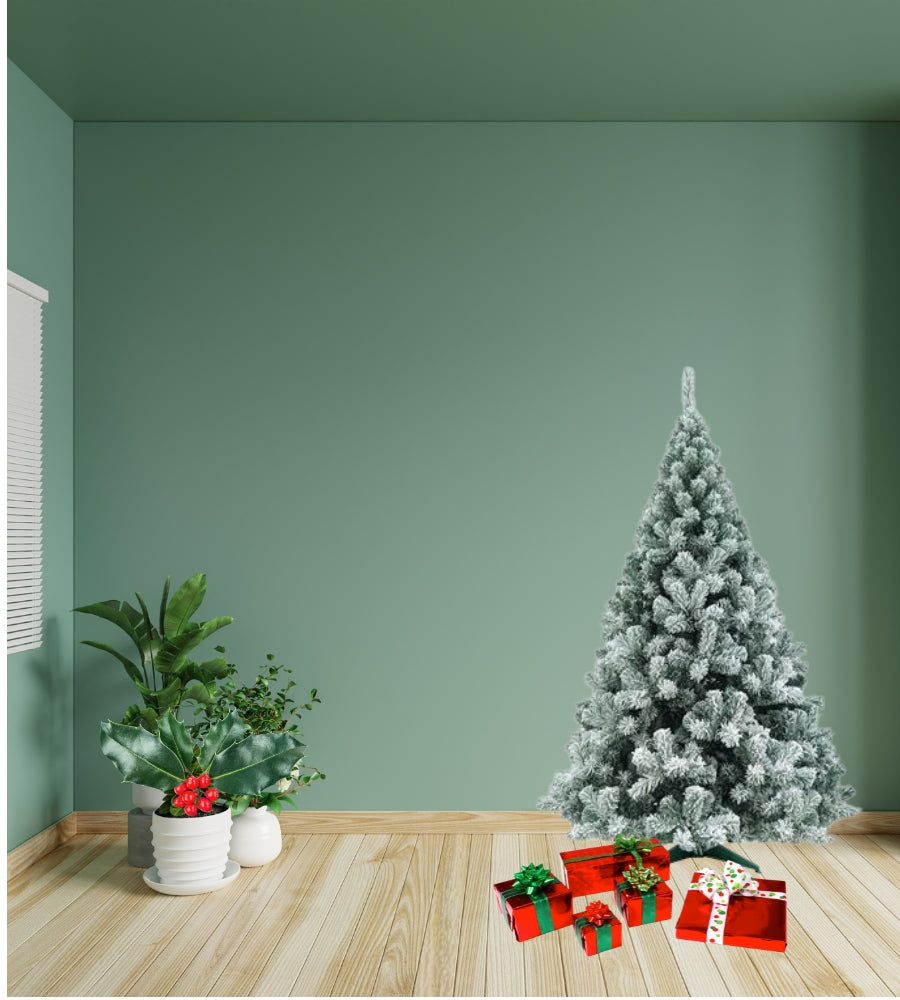 Albero di Natale 150 cm Folto Verde Innevato Artificiale 230 Punte Ø 67 cm Snow
