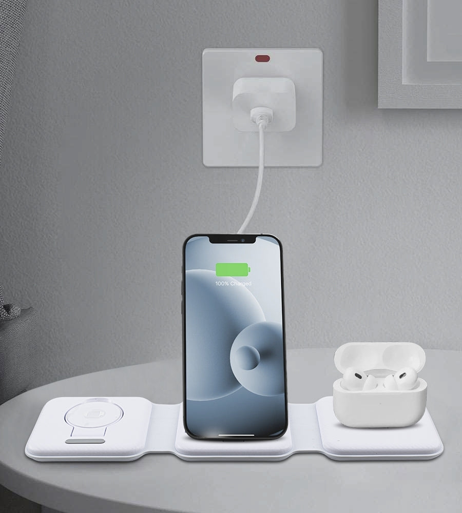 Caricabatteria Mag Safe Wireless 3 in 1 Magnetico Pieghevole Smartphone 15W
