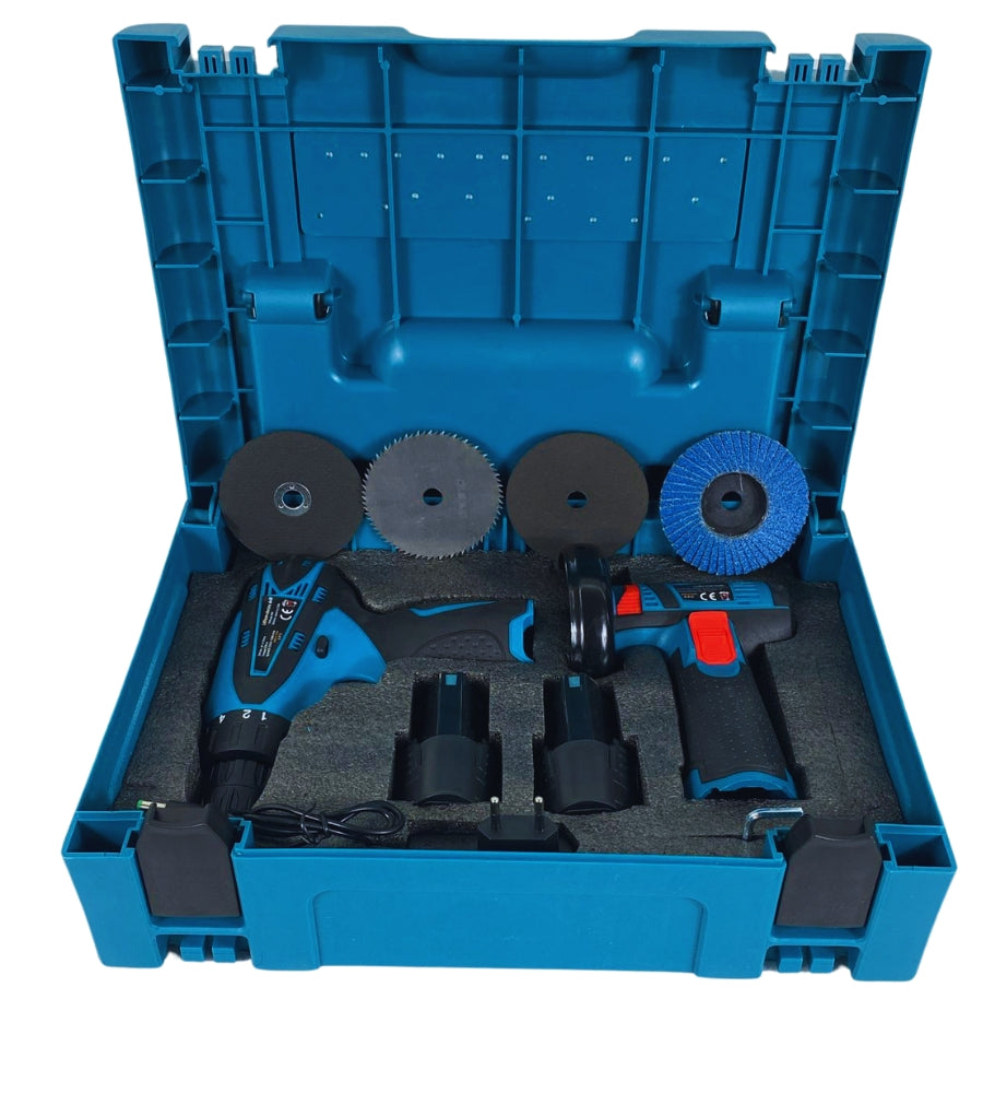 Mini Flex Smerigliatrice Angolare a Batteria 12 V + Avvitatore Trapano Portatile Senza Filo Doppia Batteria Mandrino 10 mm