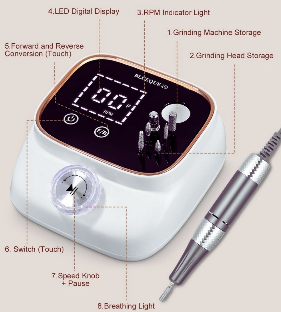 Fresa per Unghie Professionale 45000RPM Lima Elettrica per Unghie Touchscreen