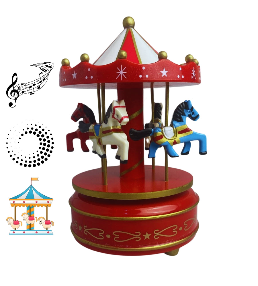 Carillon a Corda Giostrina con Cavalli Natalizia Melodia e Movimento 18 x 11 cm