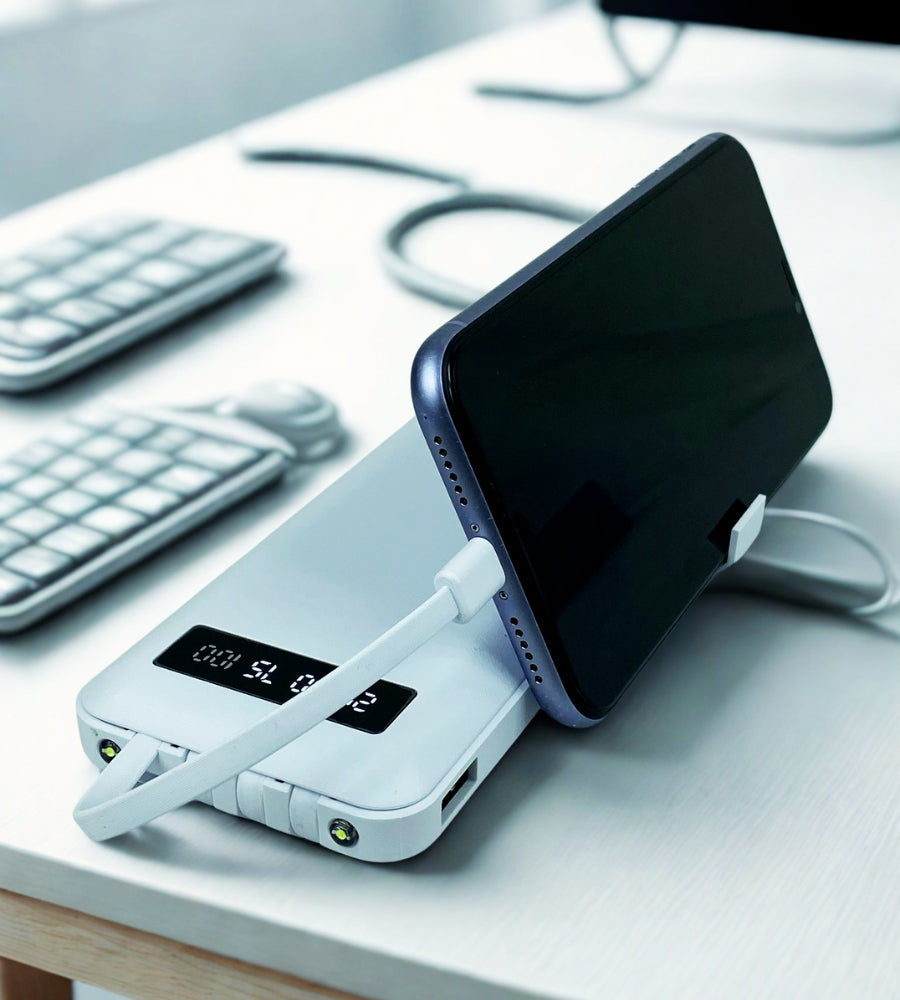 Power Bank 20000 mAh Caricabatterie Portatile Alta Velocità 4 Cavi USB Luce LED