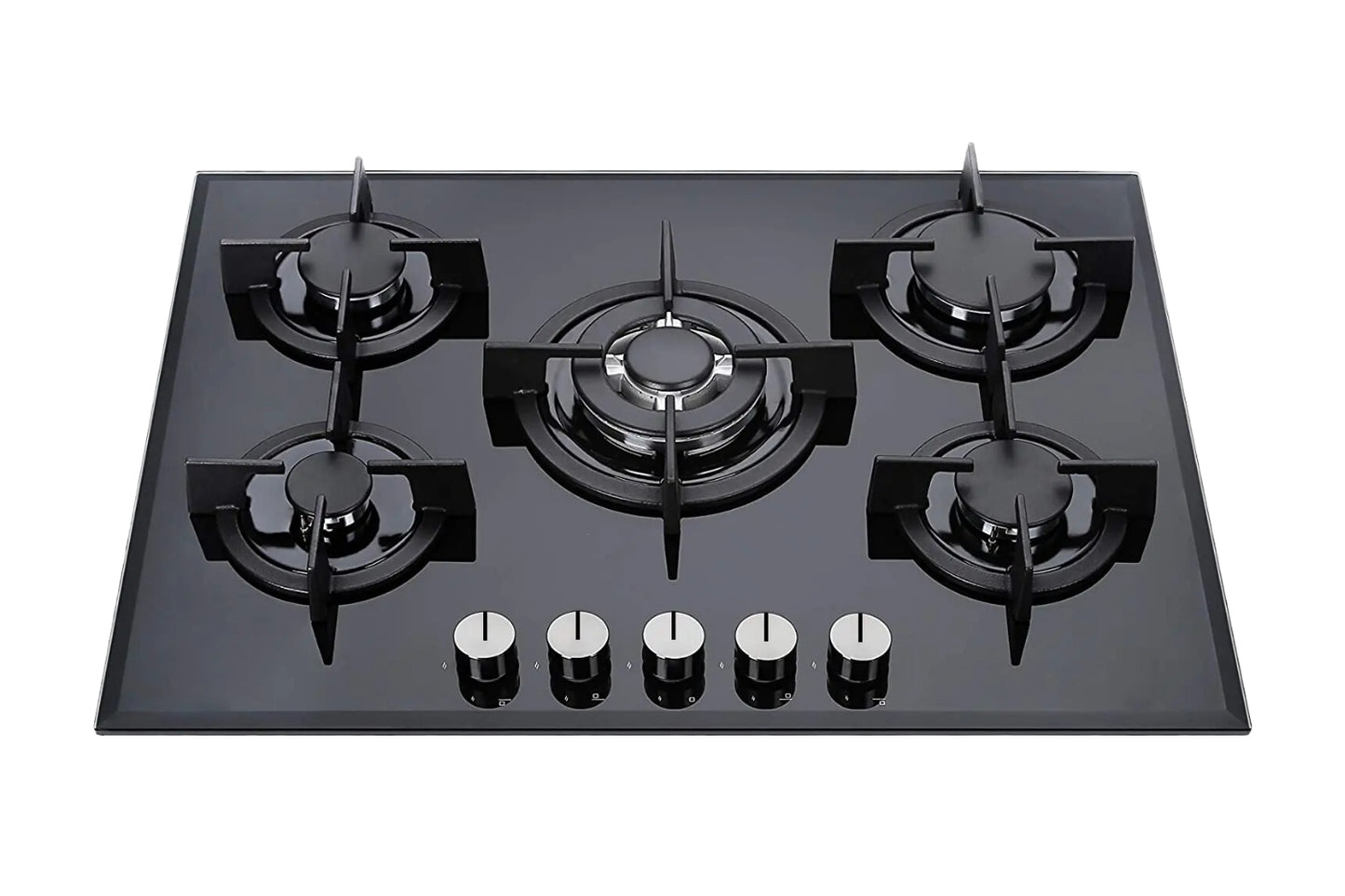 Piano Cottura a Gas 5 Fuochi in Vetroceramica Nero 75 cm da Incasso