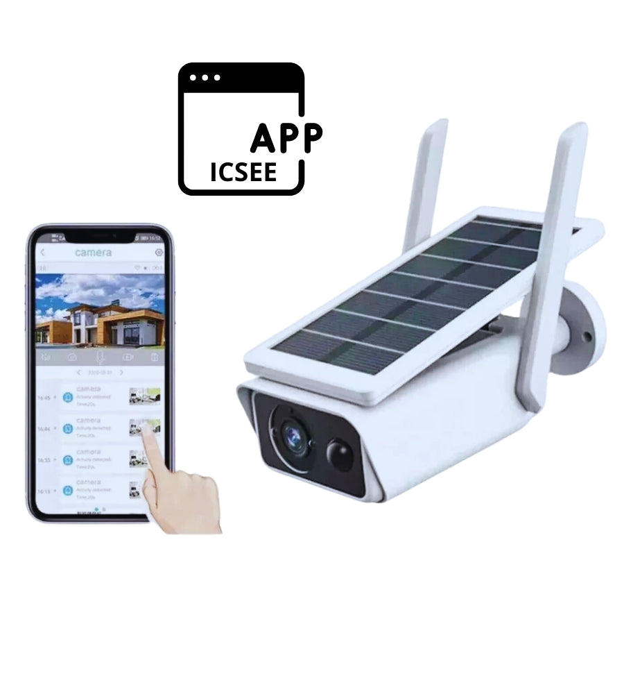 Telecamera da Esterno WIFI con Pannello Solare IP CAM ICSEE Sensore PIR IR LED