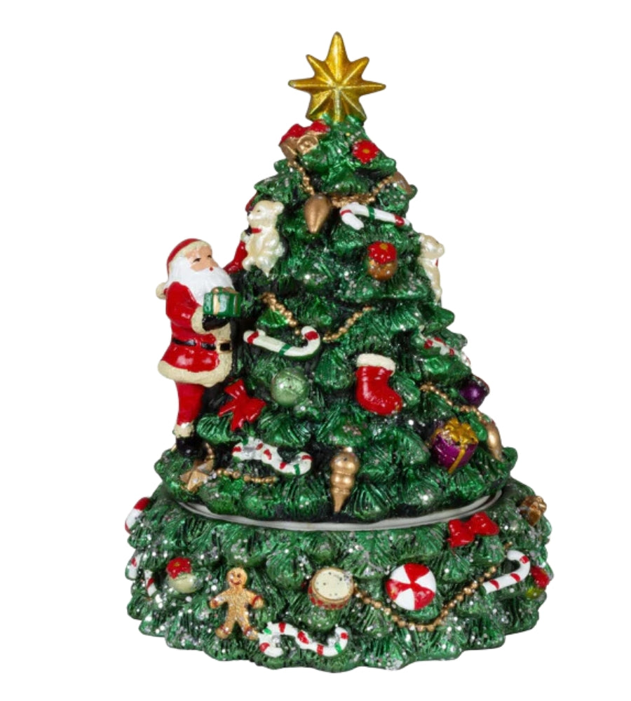 Carillon Albero di Natale Addobbato con Movimento Rotatorio e Musica 16h x 12 cm