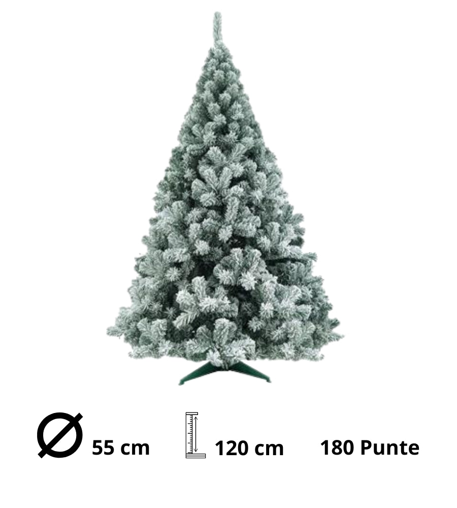 Albero di Natale 120 cm Folto Verde Innevato Artificiale 180 Punte Ø 55 cm Snow