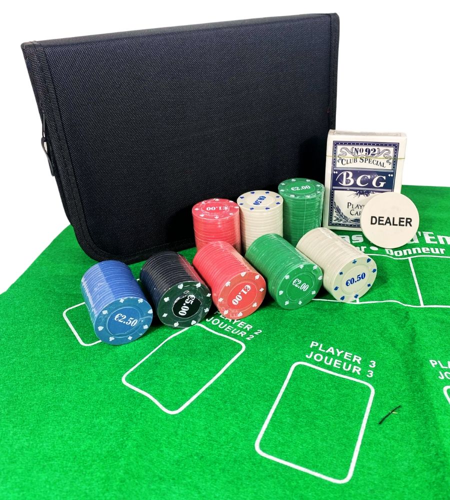 Fair Set Poker in Astuccio con Cerniera Portatile 150 fiches Carte e Tappeto Incluso