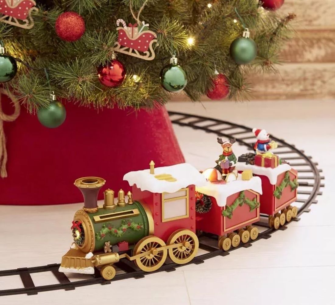 Trenino Natalizio per Albero di Natale Pista ø 135cm Locomotiva 46x14 Luci Suoni