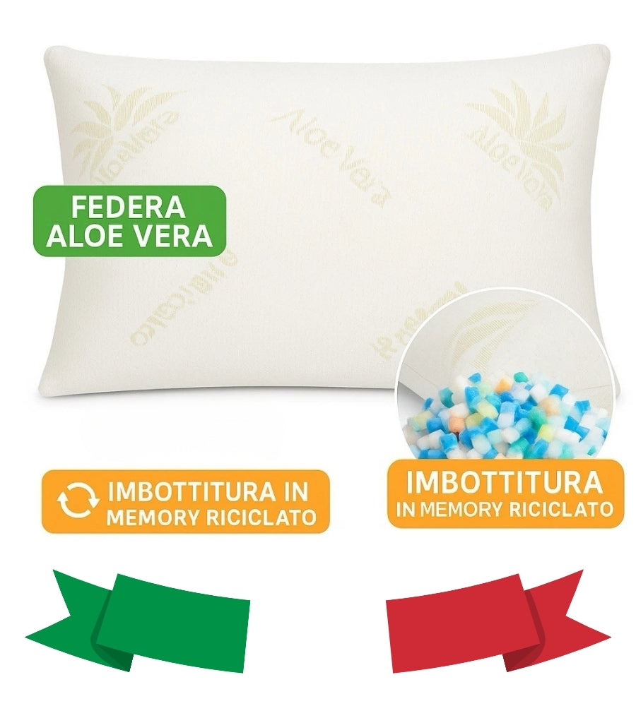Coppia Cuscino Fiocco Memory Guanciale Ortopedico Anallergico 74X42 H 16 cm