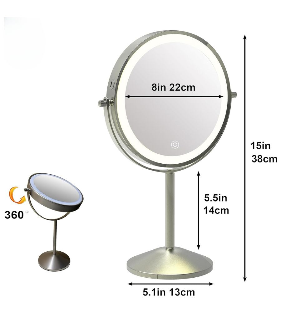 Specchio Cosmetico da TavoloTrucco Led 20 cm Drimmerabile Ingrandimento 10 x