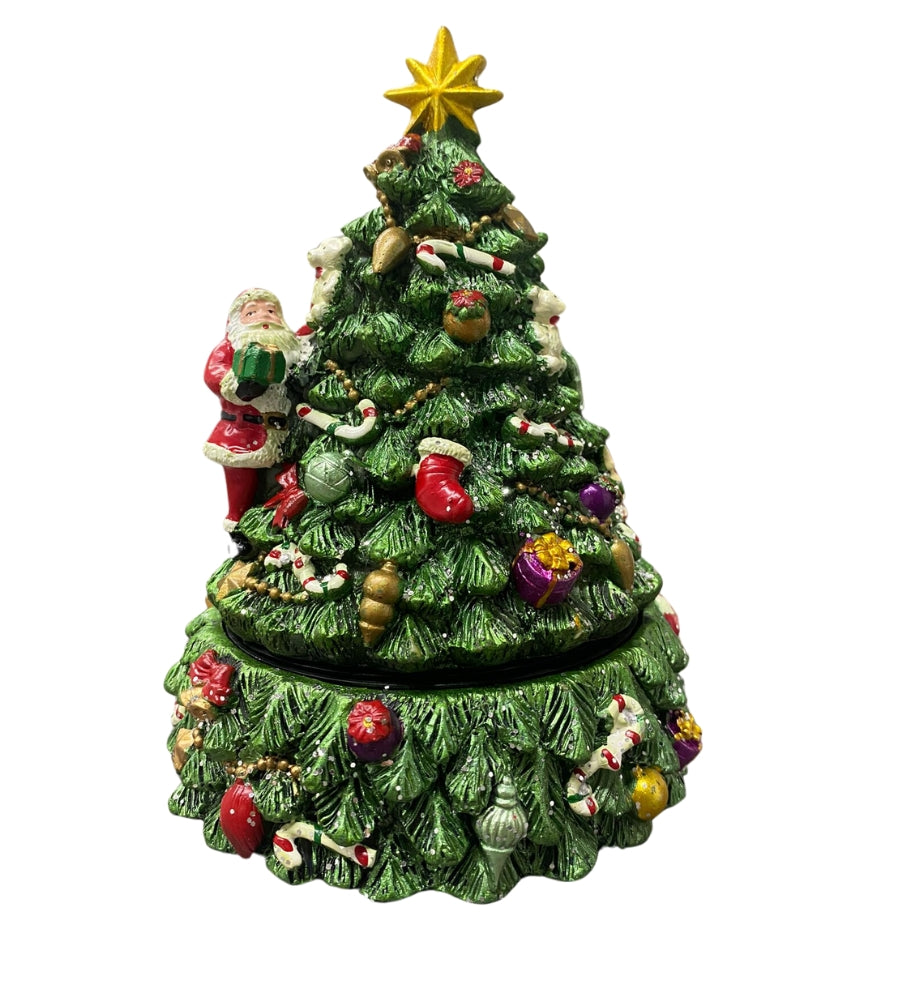 Carillon Albero di Natale Addobbato con Movimento Rotatorio e Musica 16h x 12 cm
