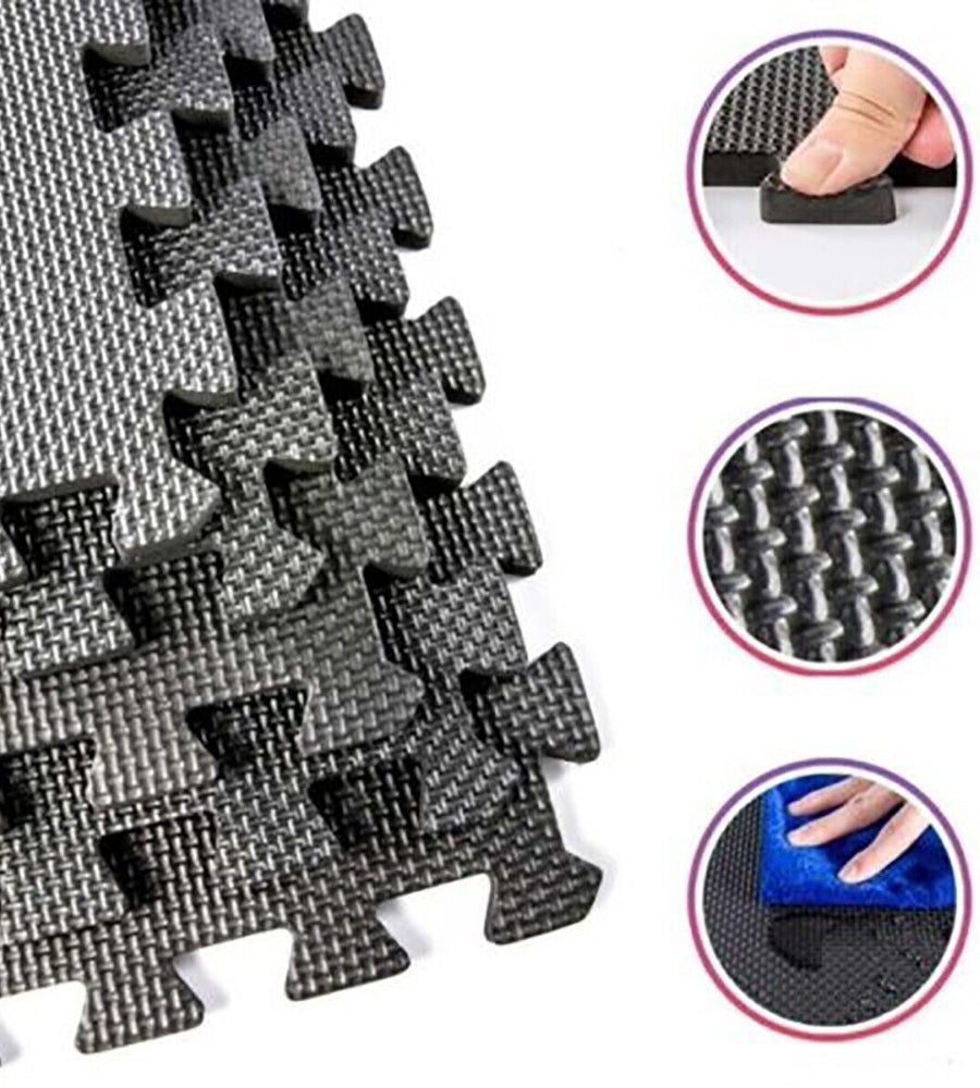 Tappeto Puzzle Tappetino Fitness Multiuso Palestra Schiuma 10PZ 29 X 29 CM Nero