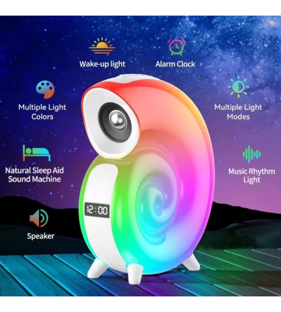 Cassa Speaker BT Lampada LED RGB Conchiglia con Orologio Display e Sveglia