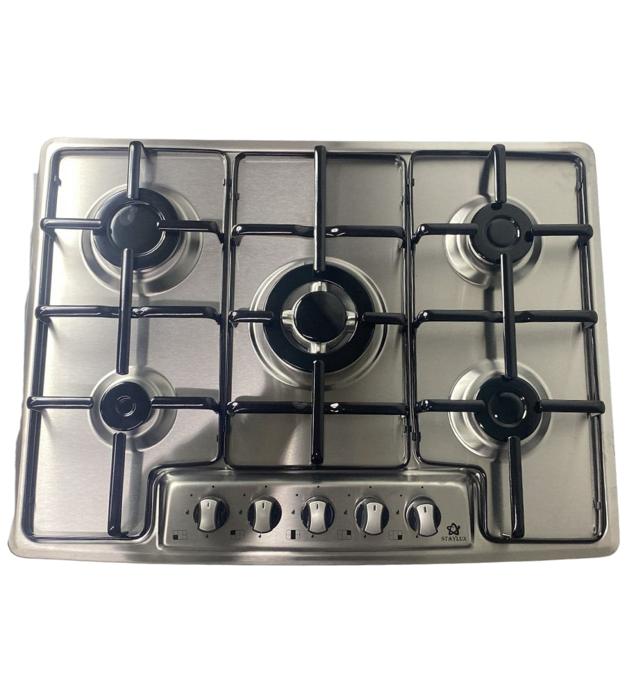 Piano Cottura 5 Fuochi Slim 70 cm Acciaio Inox a Gas o GPL da Incasso Valvolato