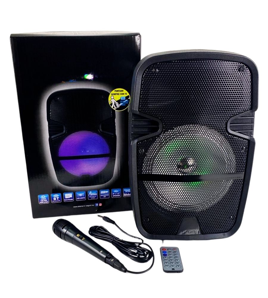Speaker Cassa Bluetooth Altoparlante Portatile 200W Microfono Telecomando LED