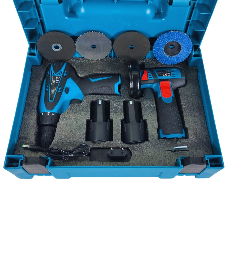 Mini Flex Smerigliatrice Angolare a Batteria 12 V + Avvitatore Trapano Portatile Senza Filo Doppia Batteria Mandrino 10 mm