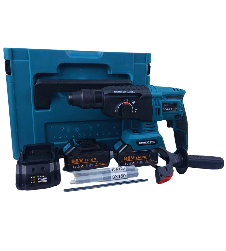 Trapano Tassellatore Martello a Percussione Demolitore 2 Batterie 88V SDS Plus