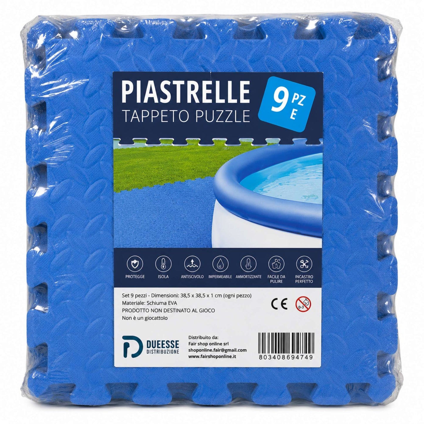 Tappeto Puzzle EVA Fondo Piscina 9 Pezzi 38,5x38,5x1cm Tappetino Blu Antiscivolo