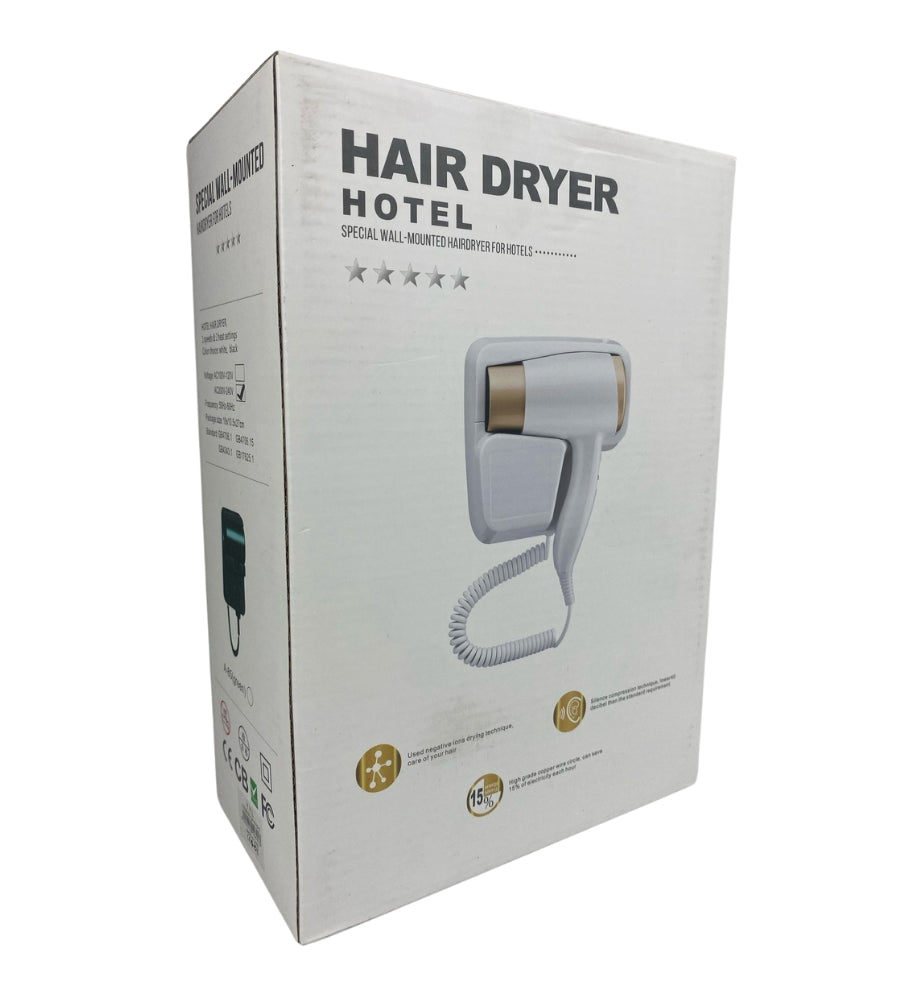 Asciugacapelli da Parete Phon da Muro 2 USB 5V Hotel Bagno Casa Bianco 1200W