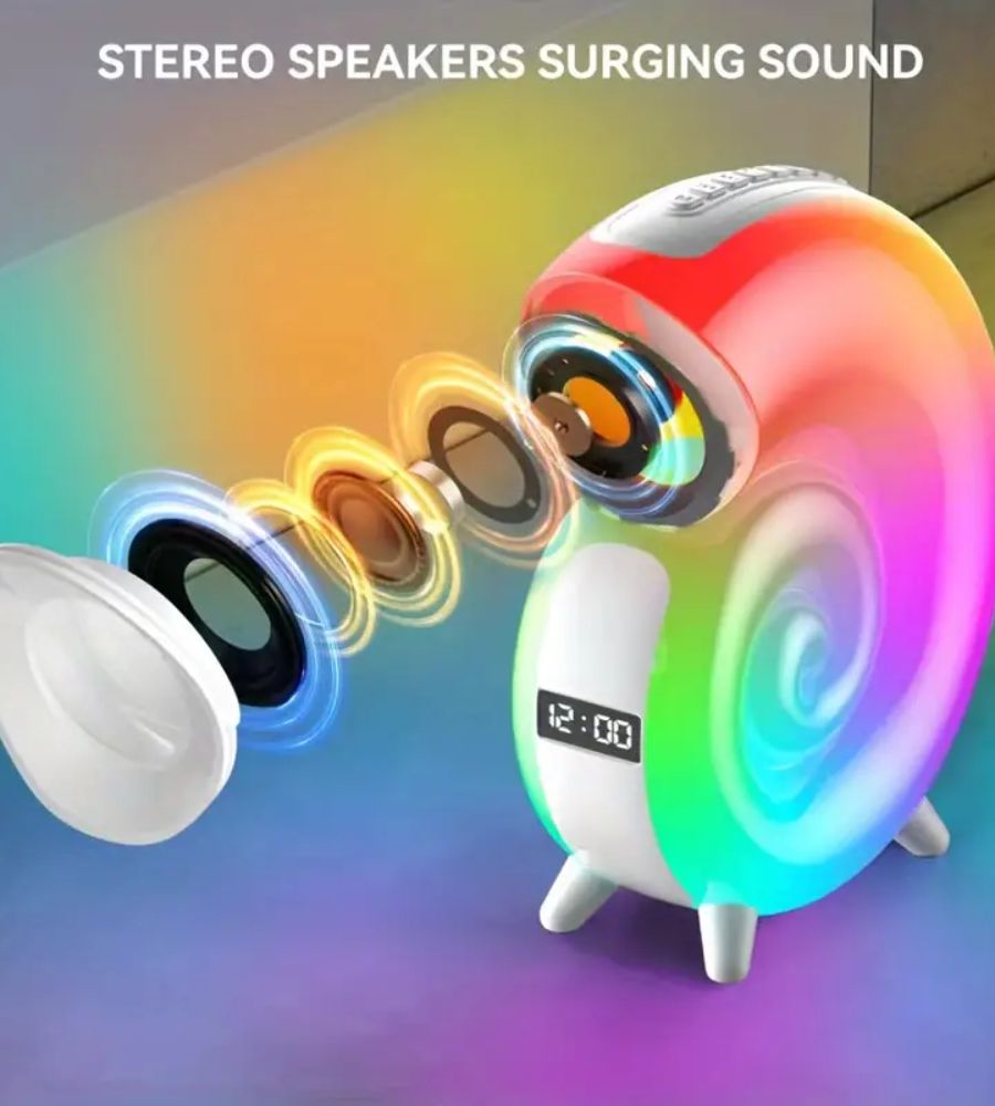 Cassa Speaker BT Lampada LED RGB Conchiglia con Orologio Display e Sveglia