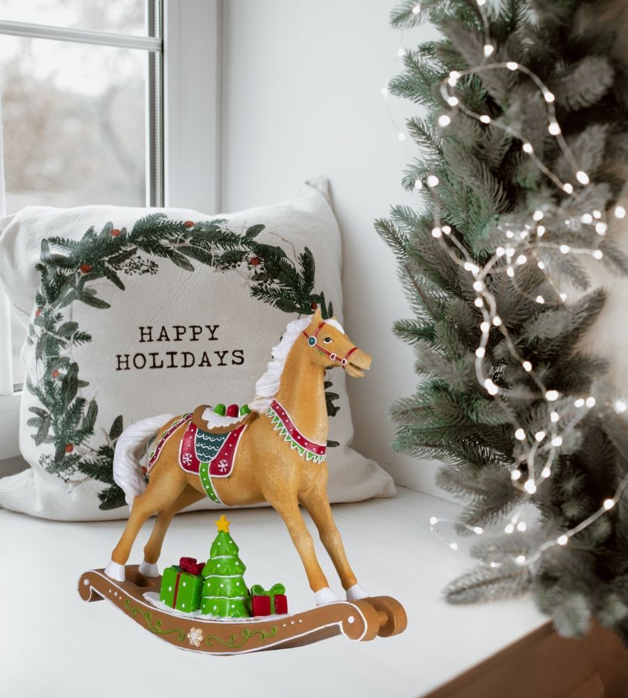 Cavallo a Dondolo Statuina Natalizia Vintage 26 X 24 cm Decorazioni di Natale