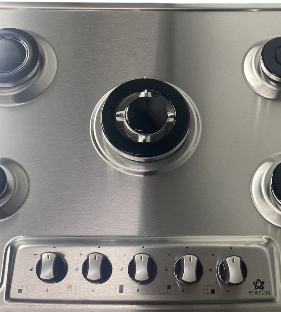 Piano Cottura 5 Fuochi Slim 70 cm Acciaio Inox a Gas o GPL da Incasso Valvolato