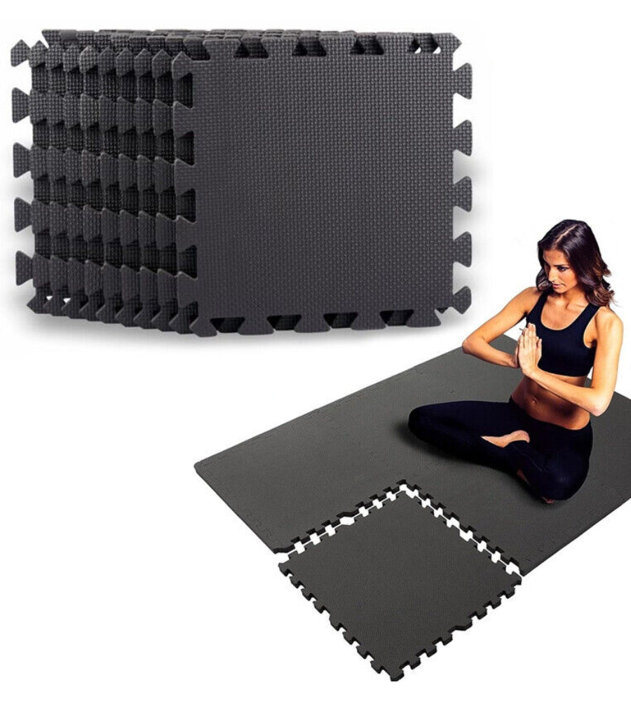Tappeto Puzzle Tappetino Fitness Multiuso Palestra Schiuma 10PZ 29 X 29 CM Nero