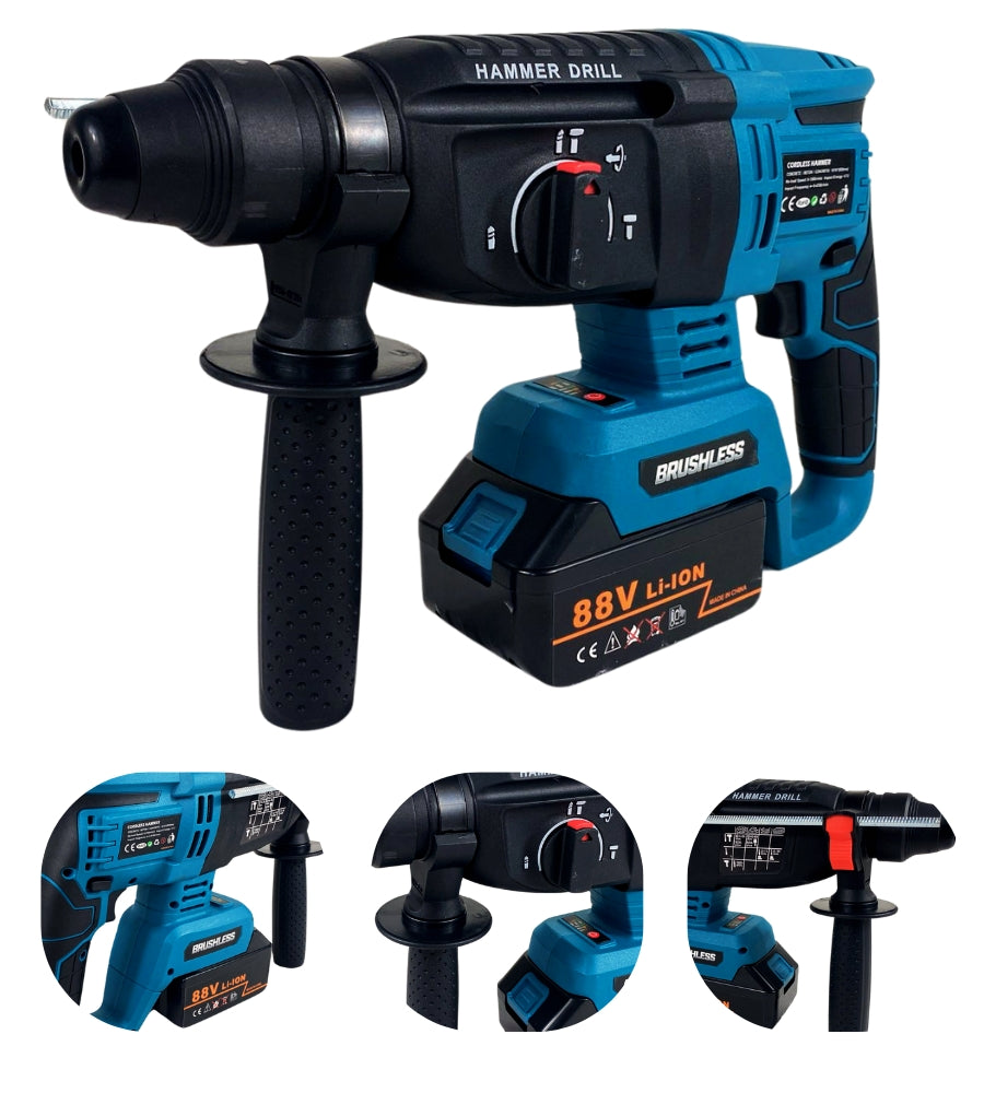 Trapano Tassellatore Martello a Percussione Demolitore 2 Batterie 88V SDS Plus