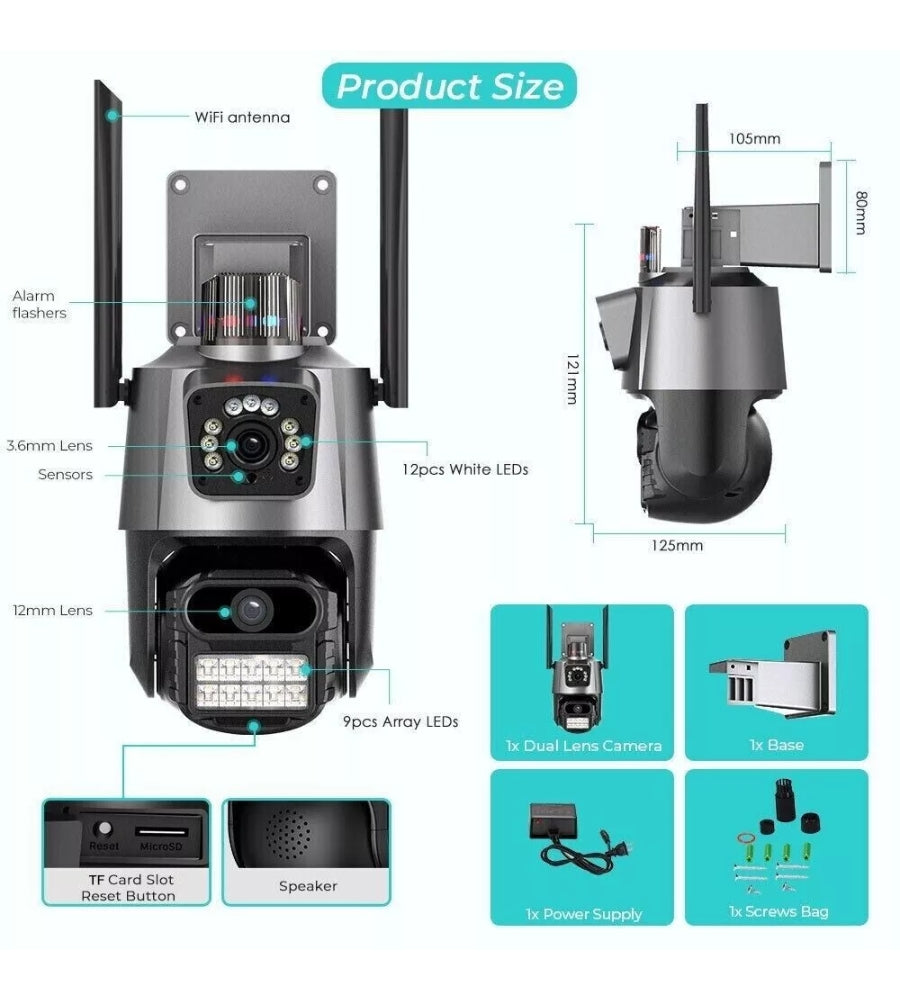 Telecamera WiFi ICSEE Sicurezza Motorizzata 4K Doppio Obiettivo Esterno IP66
