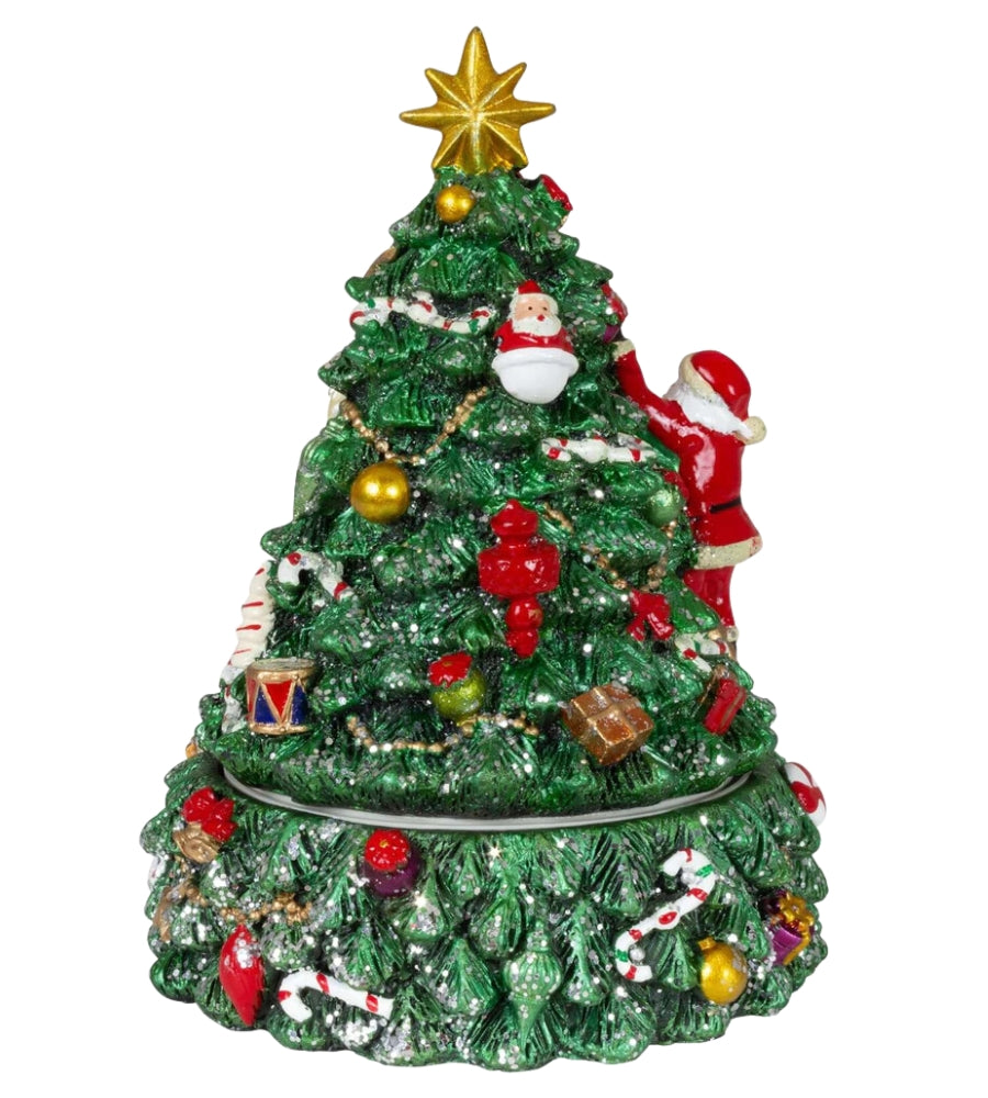 Carillon Albero di Natale Addobbato con Movimento Rotatorio e Musica 16h x 12 cm