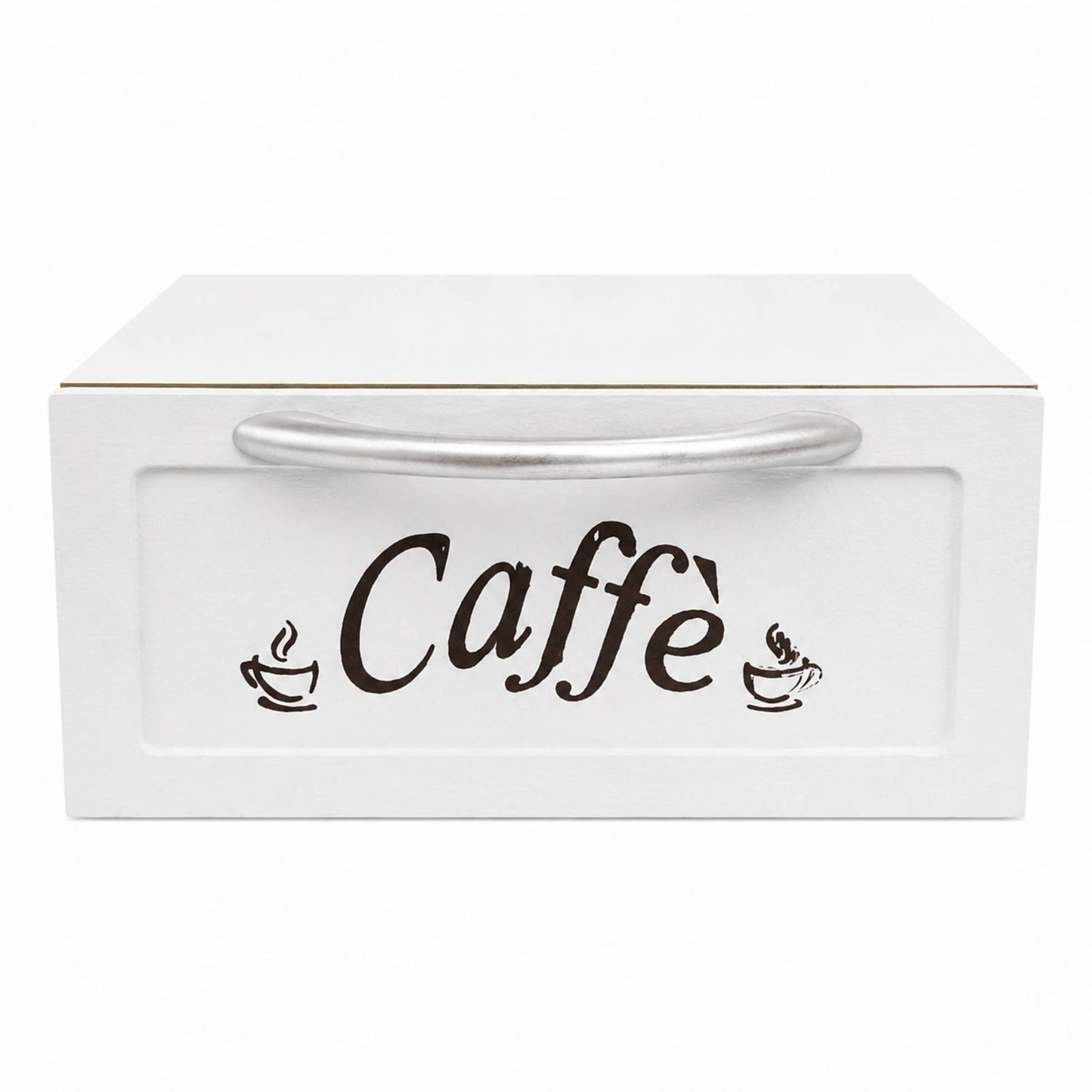 Cassetto Porta Cialde Caffè in Legno Bianco 2 Scomparti 30x20x10 cm Maniglia