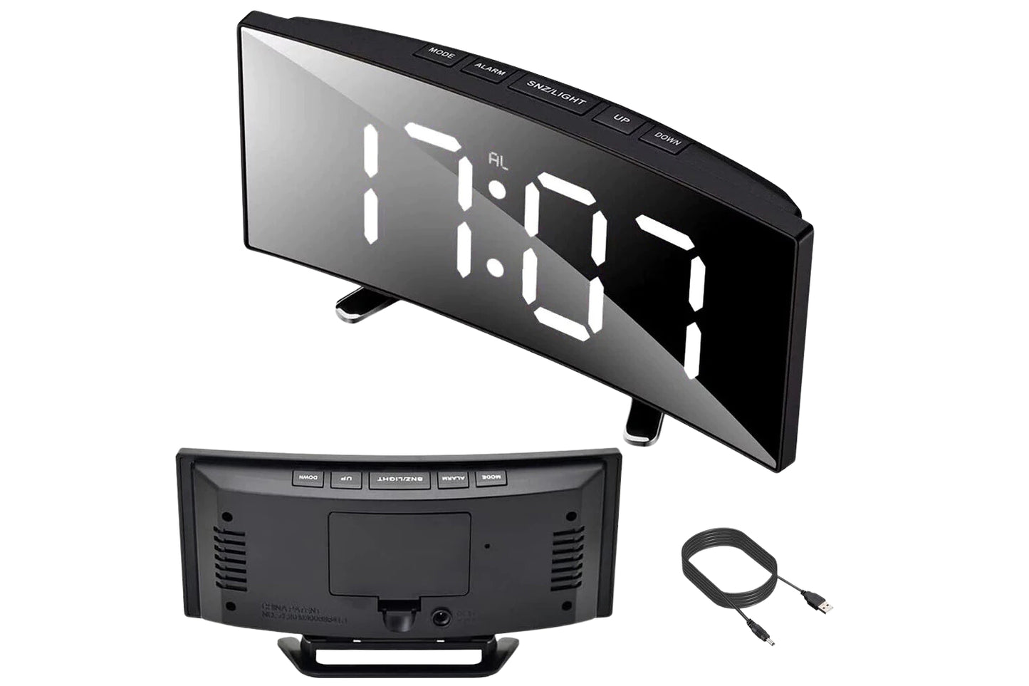 Orologio da Tavolo Digitale Sveglia a Specchio LCD con Termometro Datario USB