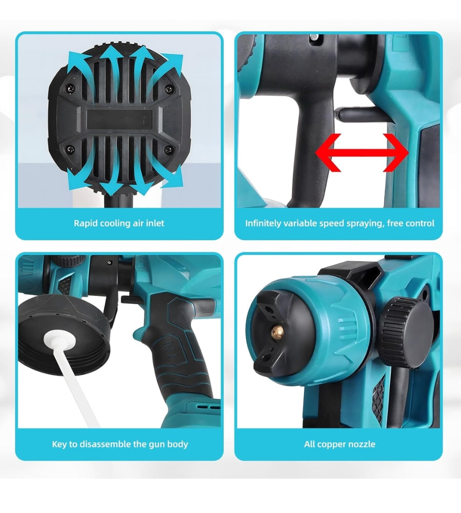 Pistola a Spruzzo Elettrica per Vernice Doppia Batteria 48V Serbatoio 800ML