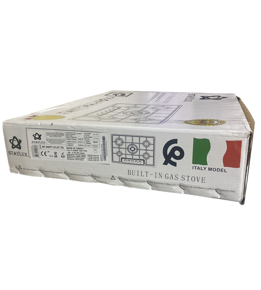 Piano Cottura 5 Fuochi Slim 70 cm Acciaio Inox a Gas o GPL da Incasso Valvolato