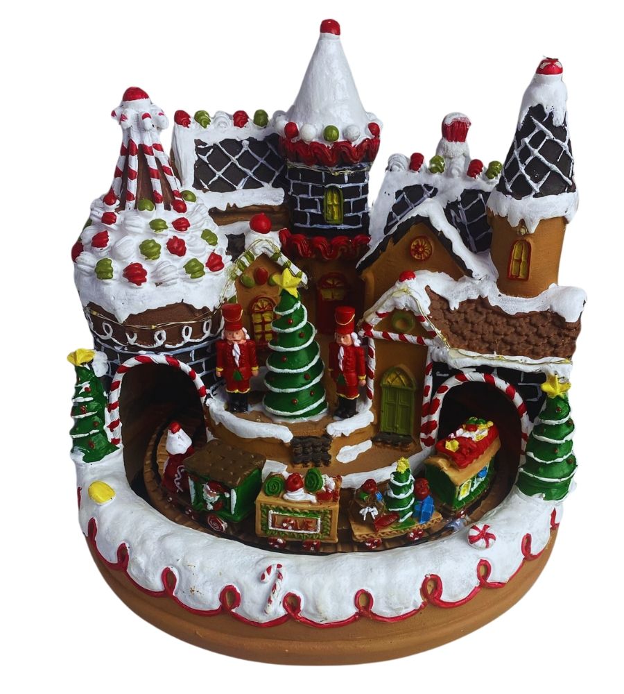 Scenario Natalizio Villaggio Babbo Natale Cake Treno Luci Suoni e Movimento