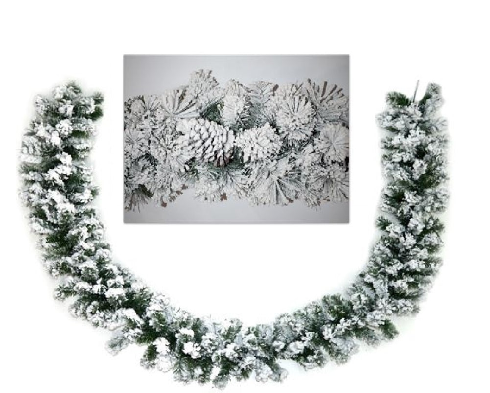 Ghirlanda Natalizia 200 Rami Innevata Decorare Addobbare Porta Camino Scala 270 cm