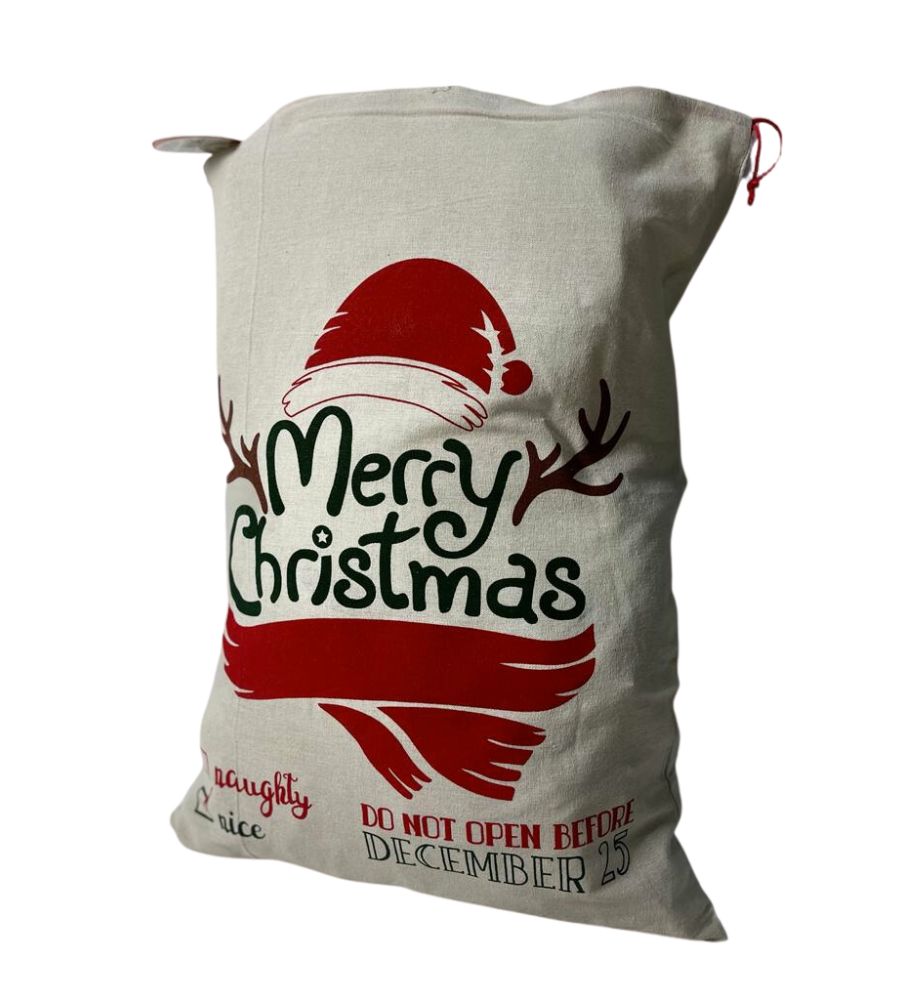 Sacco in Juta per Regali di Natale Sacca Babbo Natale Decorata 70 x 50 cm