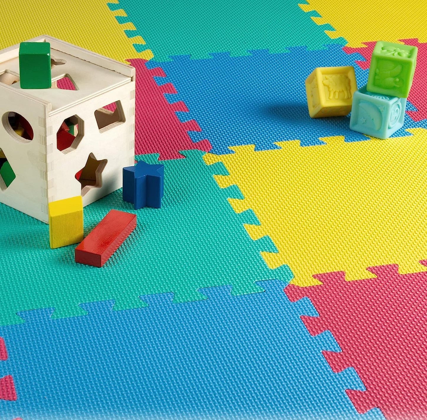 Tappeto Puzzle Colorato 10 Tessere Morbidi Componibili Protettivo Bambini 30x30