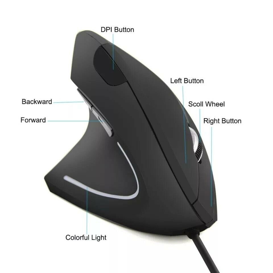 Mouse Ottico Verticale Wireless Batterie Presa Ergonomica 1600 DPI Gaming