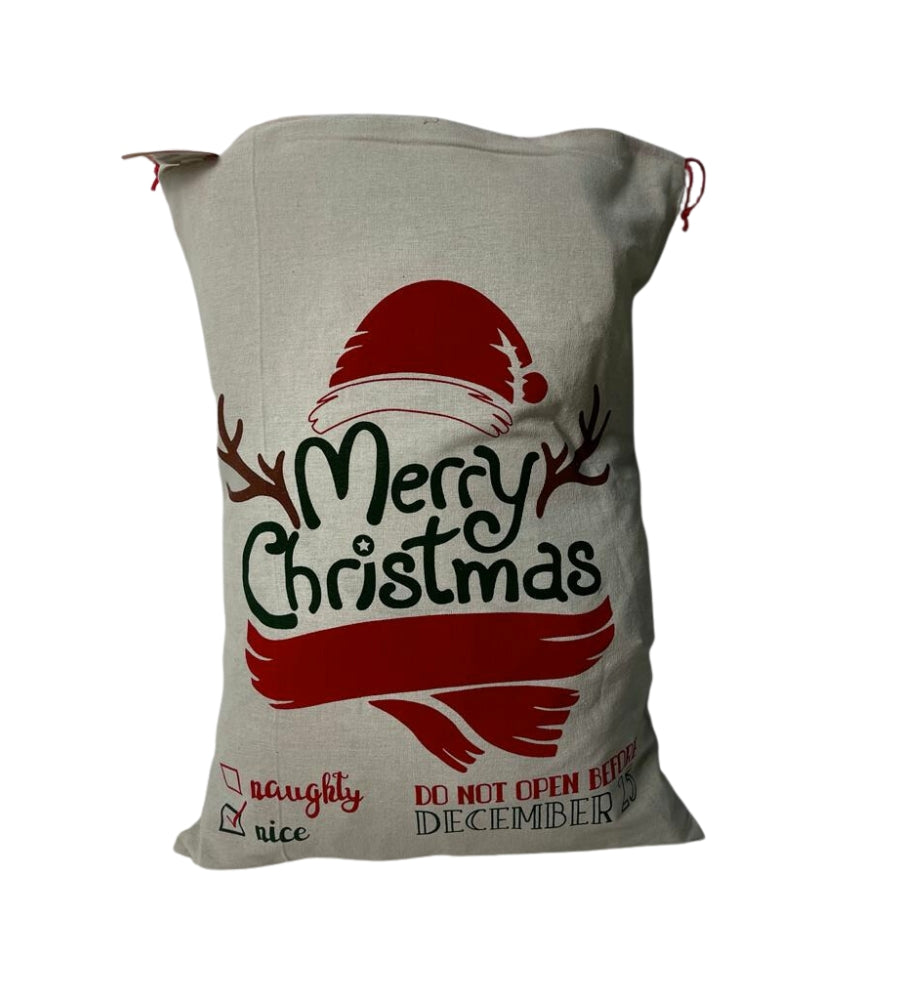 Sacco in Juta per Regali di Natale Sacca Babbo Natale Decorata 70 x 50 cm