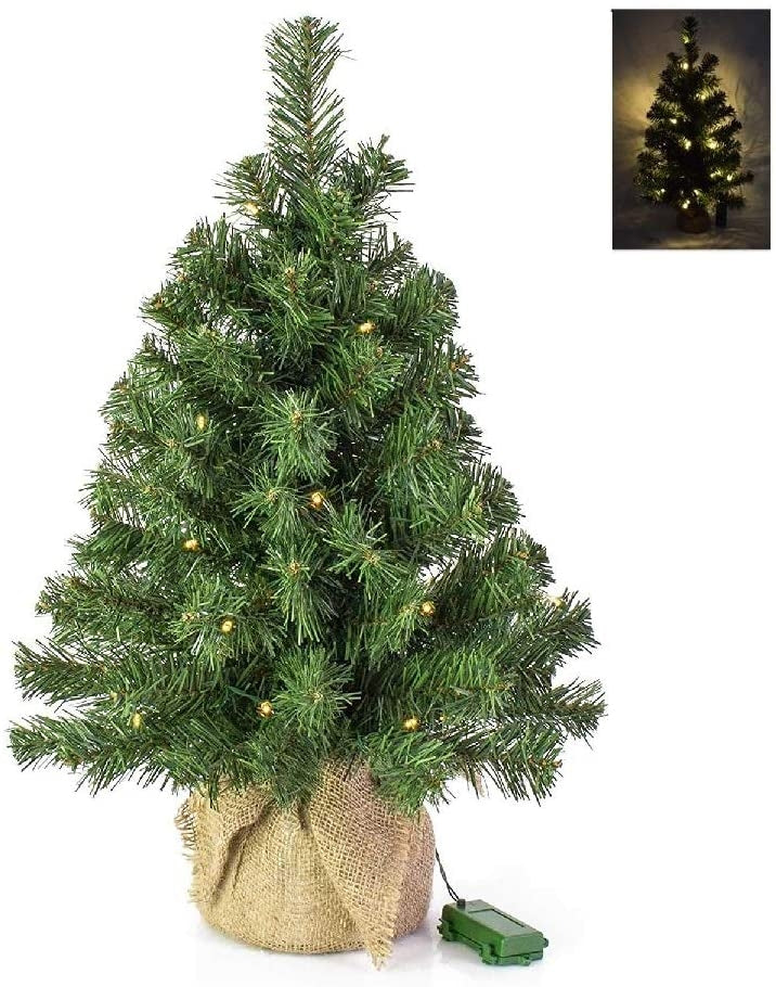Albero di Natale Illuminato Piede in yuta 60 cm Ø 35 cm 20 LED a Batteria