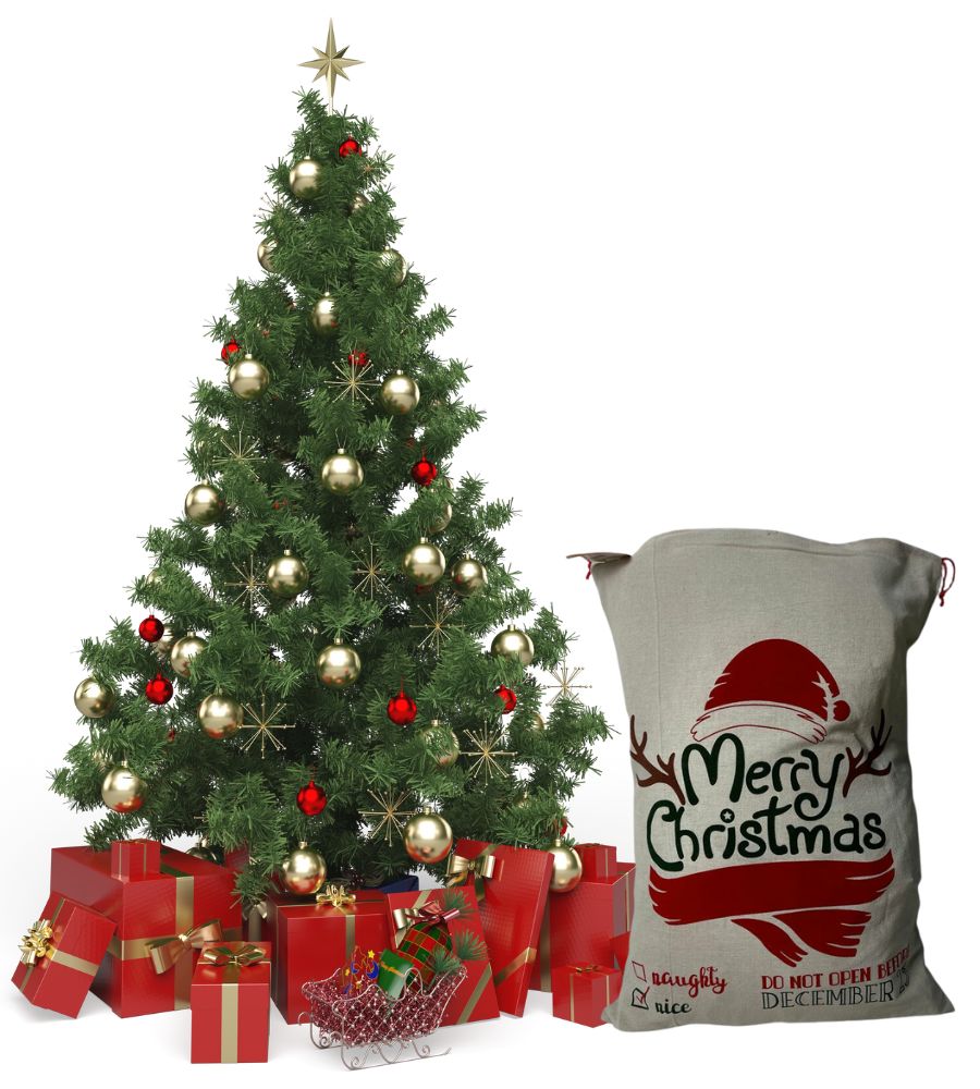 Sacco in Juta per Regali di Natale Sacca Babbo Natale Decorata 70 x 50 cm