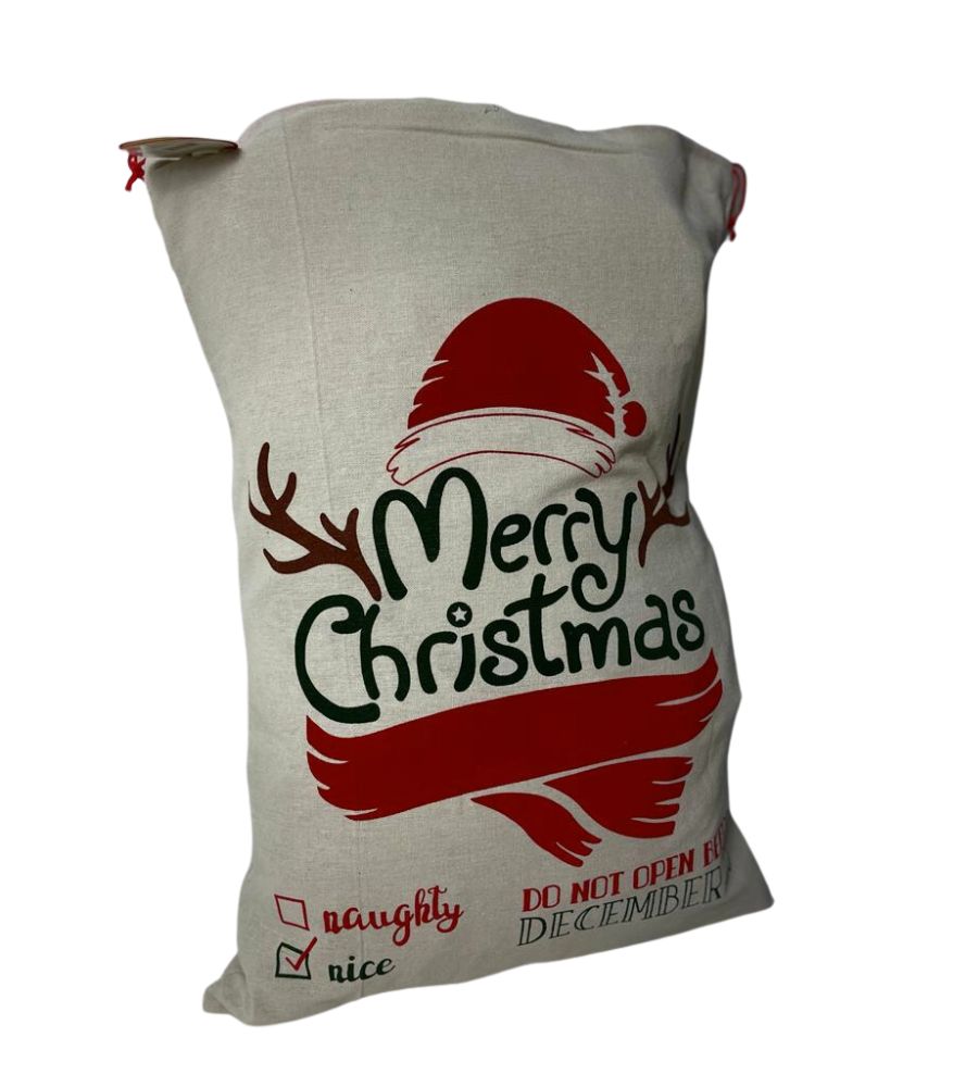 Sacco in Juta per Regali di Natale Sacca Babbo Natale Decorata 70 x 50 cm