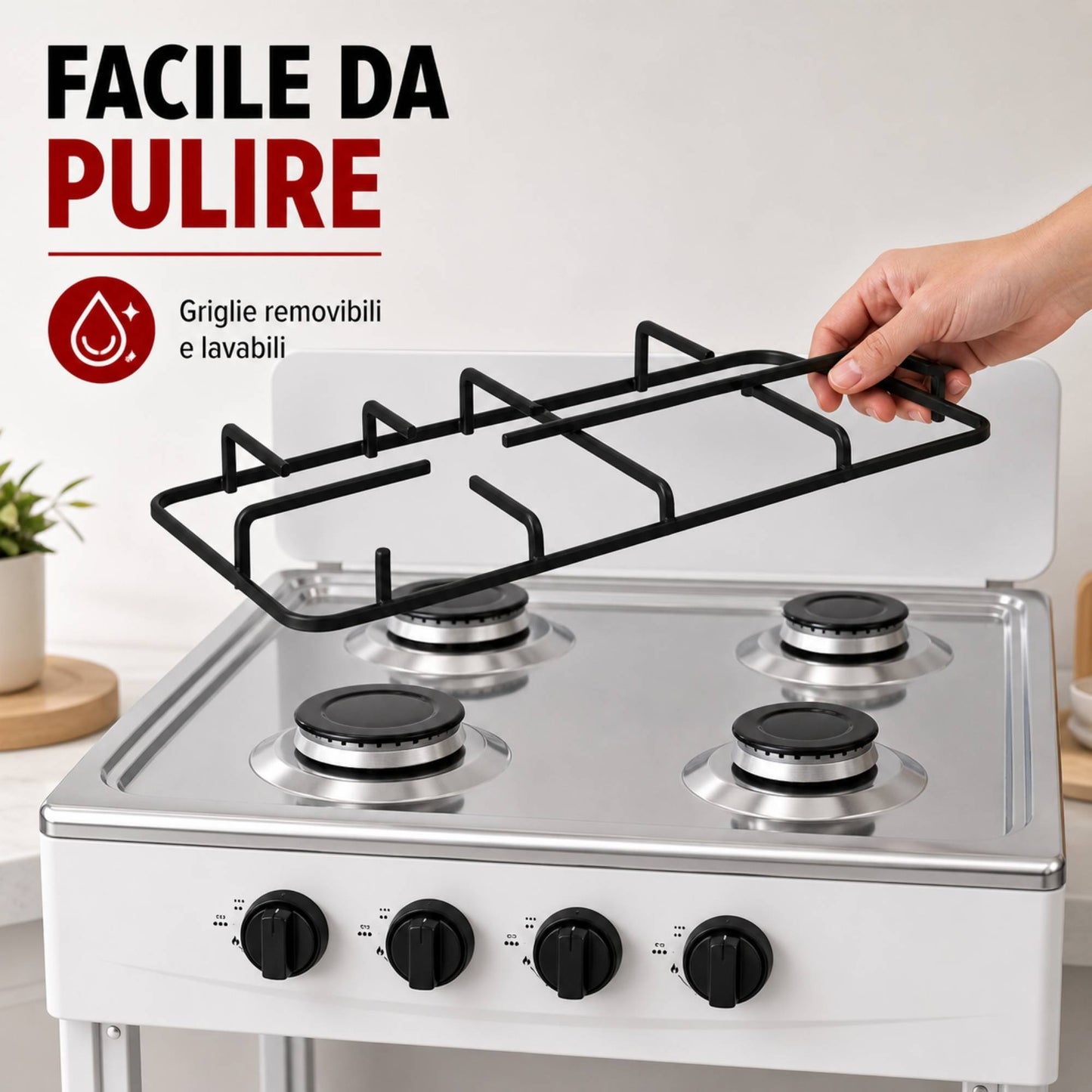 Fornello Gas 4 Fuochi con Ripiani Acciaio Cucina Esterno Mobile Compatto Bianco