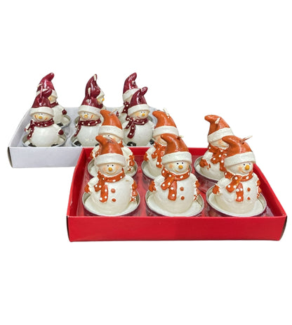 Candele Tealight Natalizie Pupazzo di Neve 6 pz Decorazioni Natale 6 cm