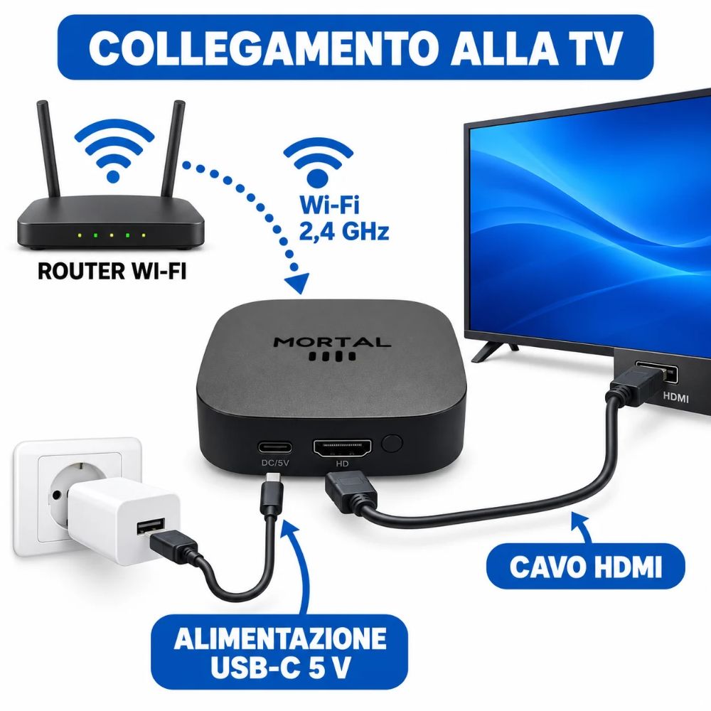 TV Box Android 8K 2GB RAM 16GB ROM WiFi HDMI Telecomando Vocale