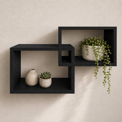 Set 2 Mensole Rettangolari da Parete in Legno Arredo Casa 2 Misure Nero